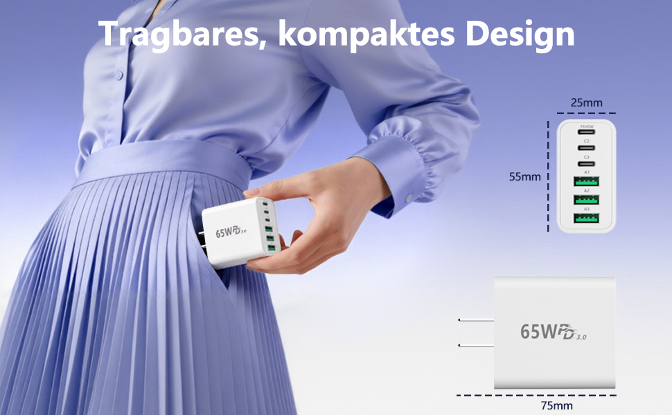 [2 Pack] 65W 6-Port USB C Fast Charger Block, 45W Type C Fast Charger Plug Power Adapter