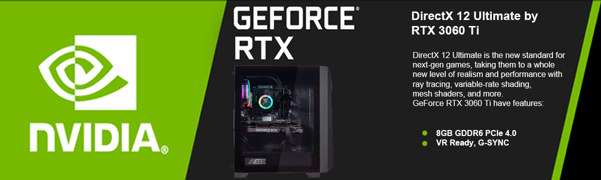 NVIDIA GeForce RTX 3060 Ti, 8GB GDDR6 PCIe 4.0, VR Ready, G-SYNC, DirectX 12
