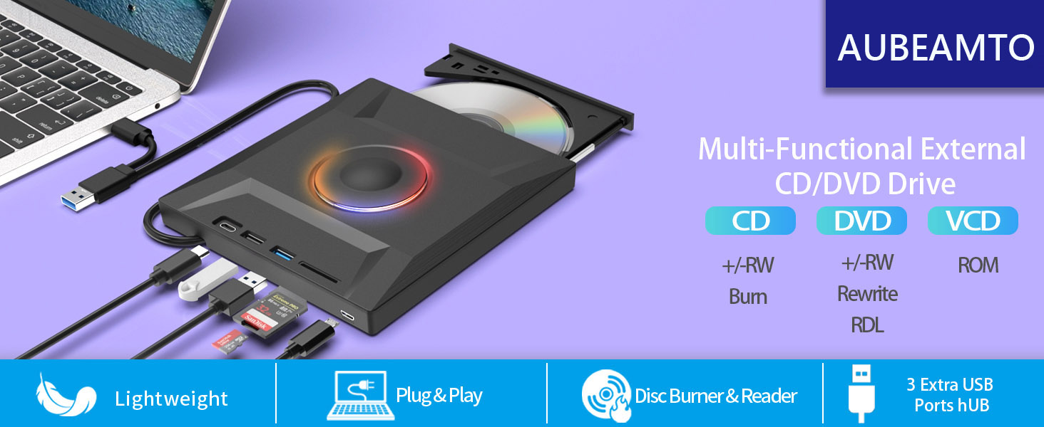 AUBEAMTO External CD DVD Drive