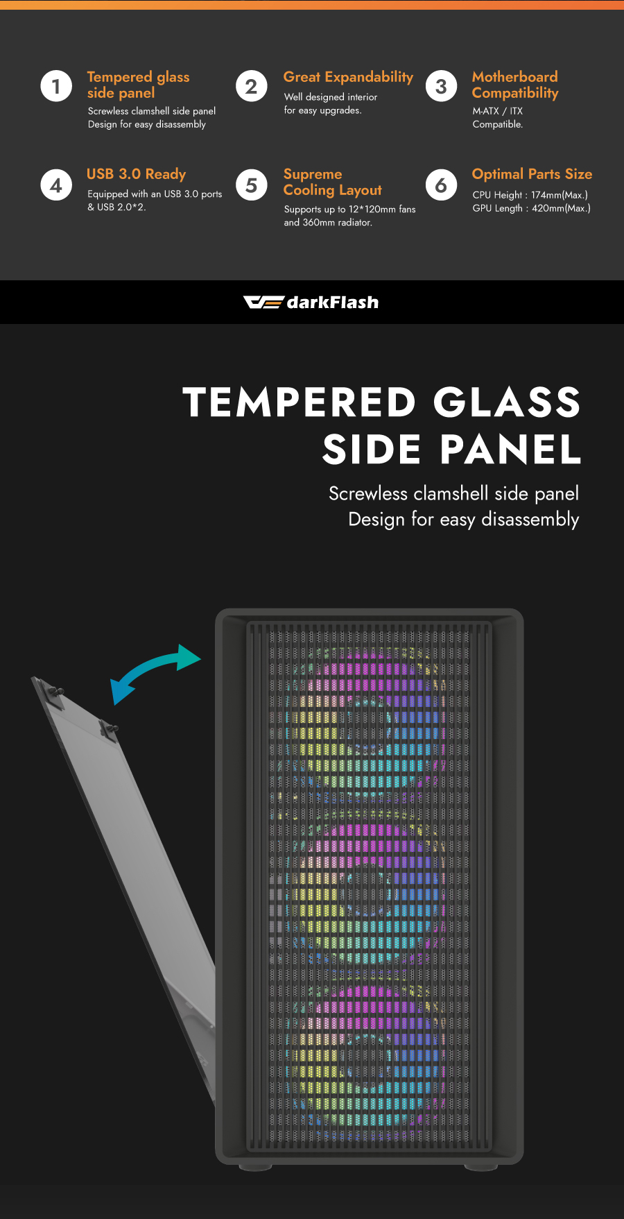 darkFlash DB460M, Micro-ATX PC Gaming Case, High Airflow Full Mesh Front Panel