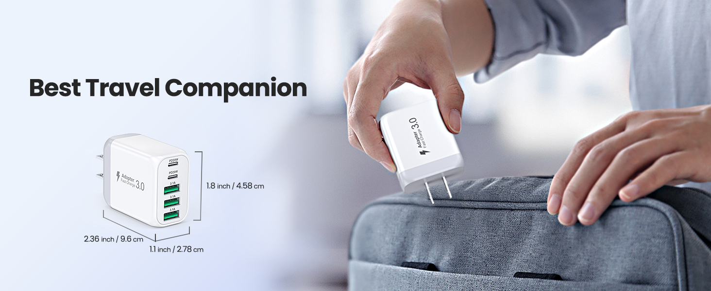 USB C Wall Charger Block, [2 Pack] 50W 5-Port C Charger Fast Charging Block PD Power Adapter +QC Mul