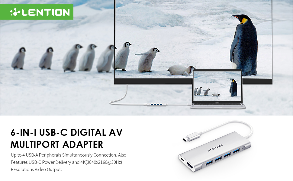 LENTION 6 in 1 Long Cable USB C Multi-Port Hub