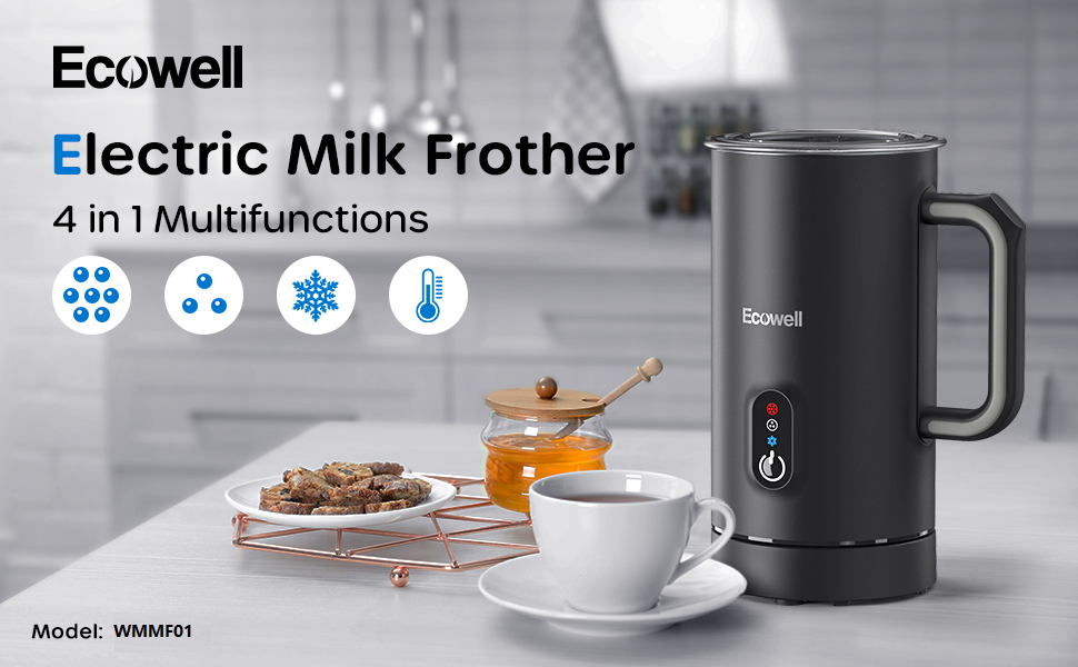 ECOWELL Milk Frother, Frother for Coffee 4 in 1, Milk Steamer Warm and Cold Foam Frother, Milk Steamer and Frother for Latte, Macchiato, Cappuccinos