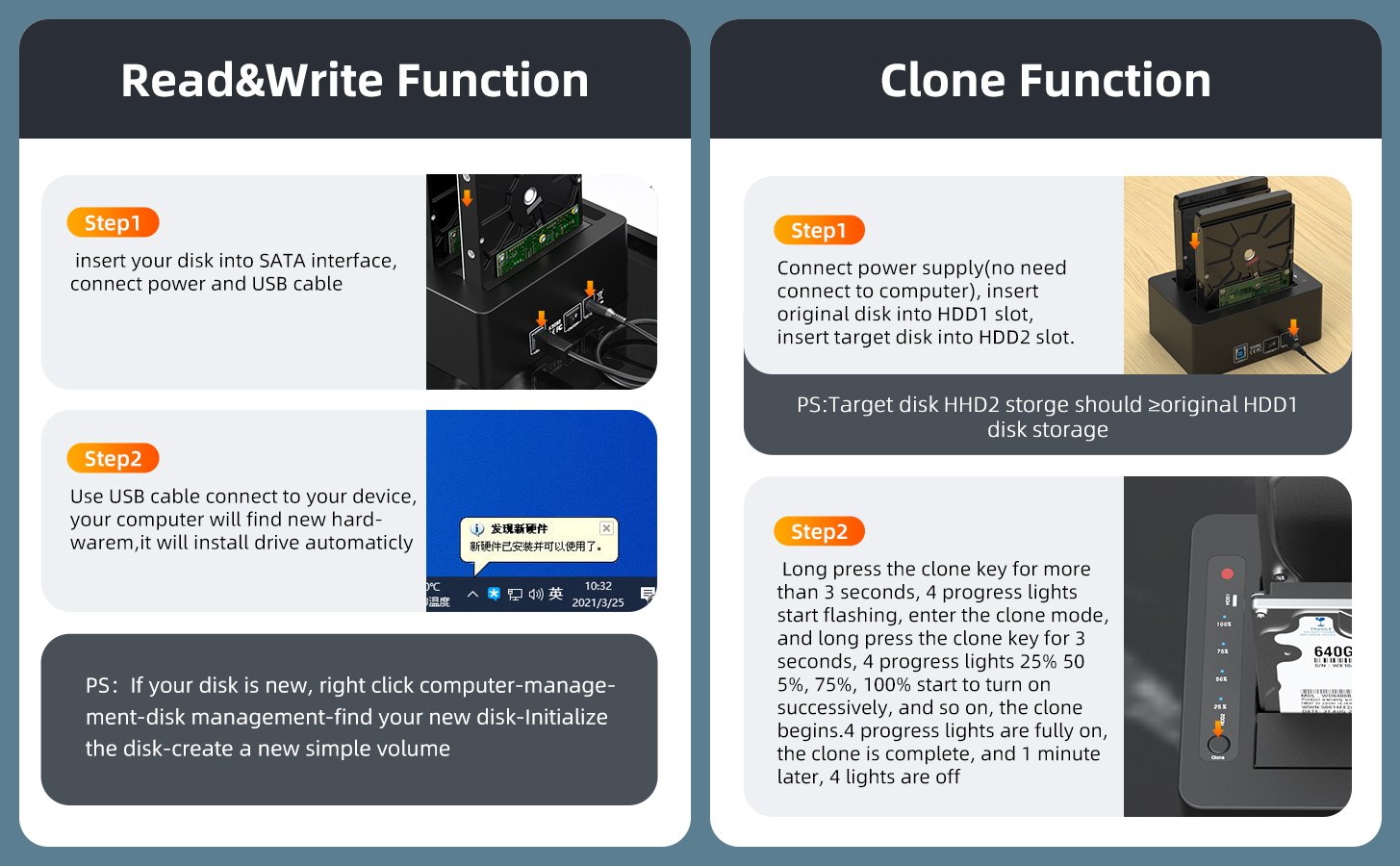 MAIWO K3082H HDD DOCK SUPPORT Read/Write/Clone multifunction