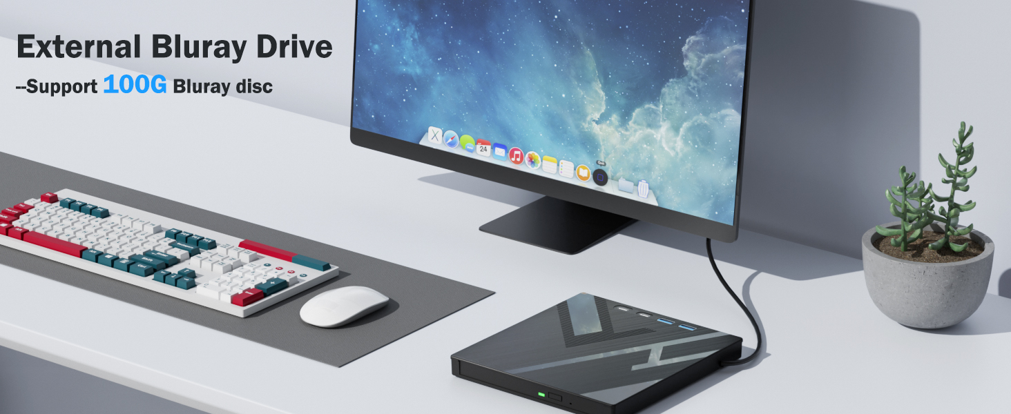 7 in 1 External Blu Ray Drive, USB 3.0 & Type C External Blueray/DVD Drive for PC with SD/TF Port Bl