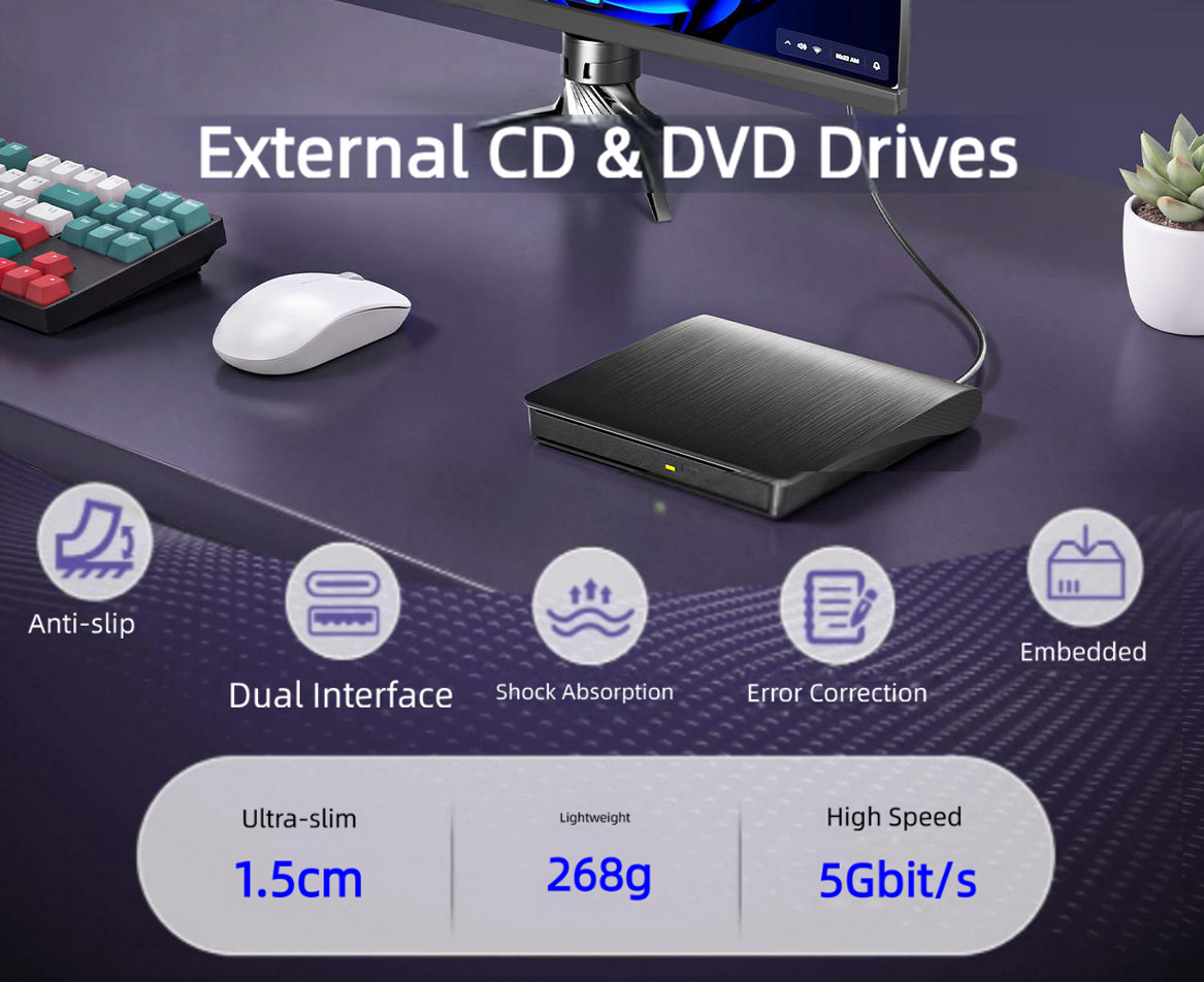 External DVD CD Drive for Laptop, USB 3.0 Type C External DVD Burner CD Drive for PC LAPTOP External
