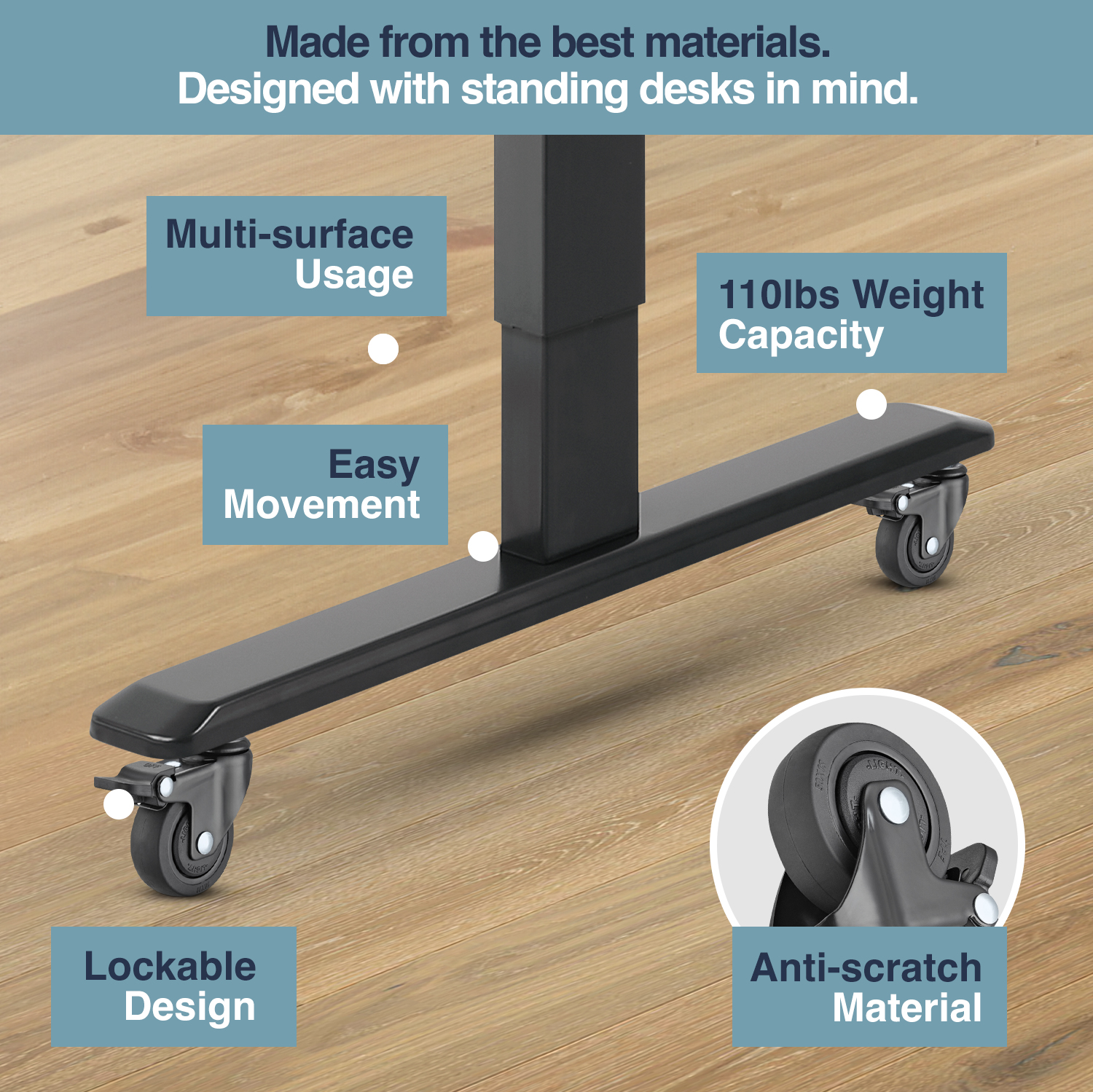 lockable caster wheels, desk wheels, standing desk casters, furniture wheels, replacement casters