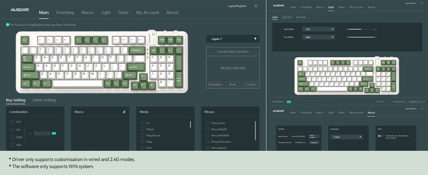 AUSDOM 98Pro Wireless Mechanical Keyboard, Tri-Mode 2.4GHz/Type-C/Bluetooth Keyboard