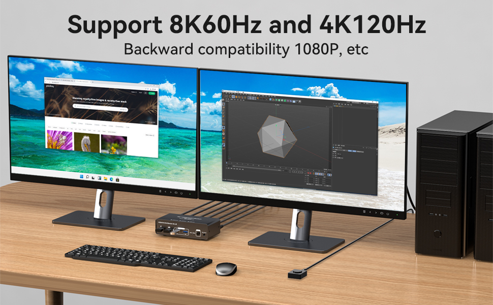 Supports resolutions up to 8K@60Hz/4K@120Hz, and is backward compatible with 4K@60hz, 4K@30hz, 1080P