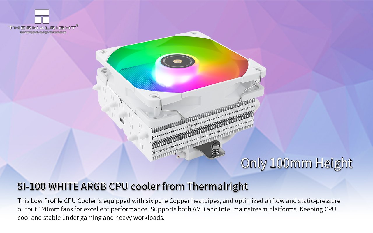 Thermalright SI-100 CPU Air Cooler, 6×6mm Heat Pipes, TL-E12 PWM Quiet Fan  CPU Cooler with S-FDB V2.0 Bearing, AGHP 3.0 Technology, for AMD AM4