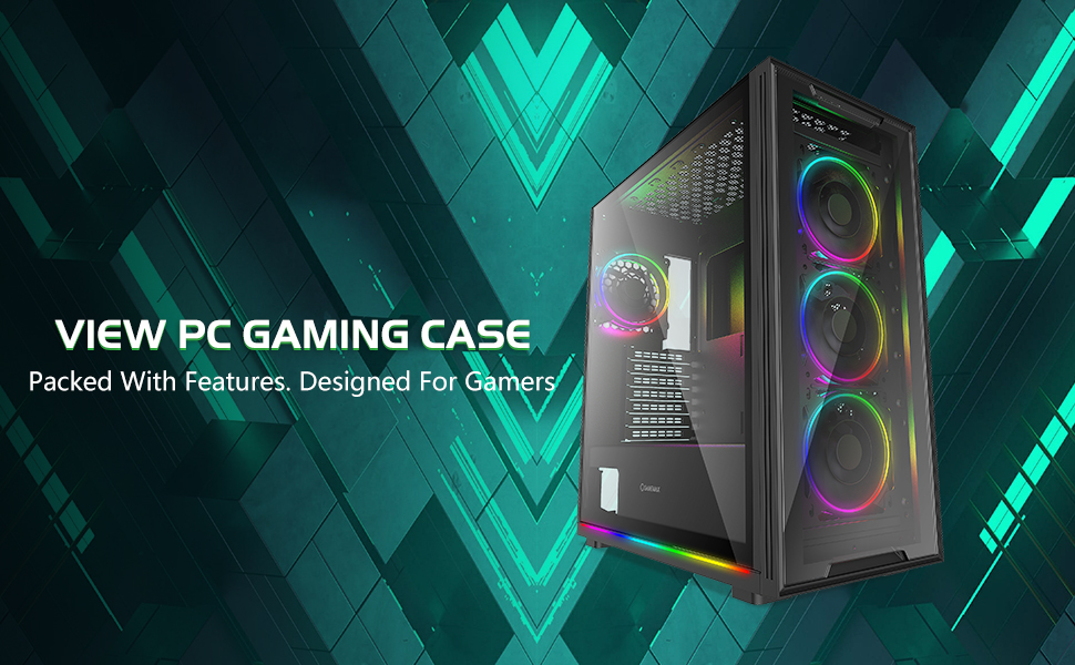 GameMax Optical Mid Tower 4 x ARGB Fans Gaming Case, Acrylic Side Panels  Black