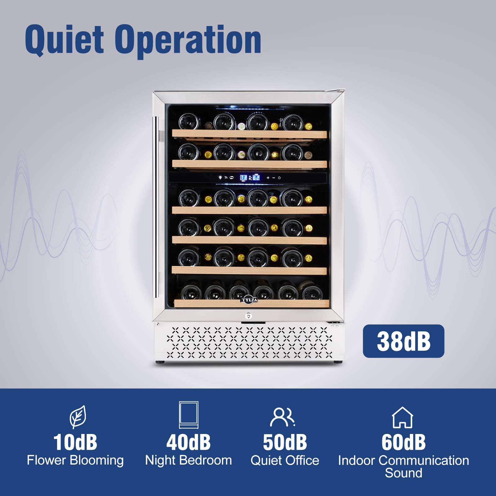 Tylza 23.4" Dual Zone Wine Cooler 46 Bottle (25.36 oz.) BuiltIn/Freestanding with Childproof