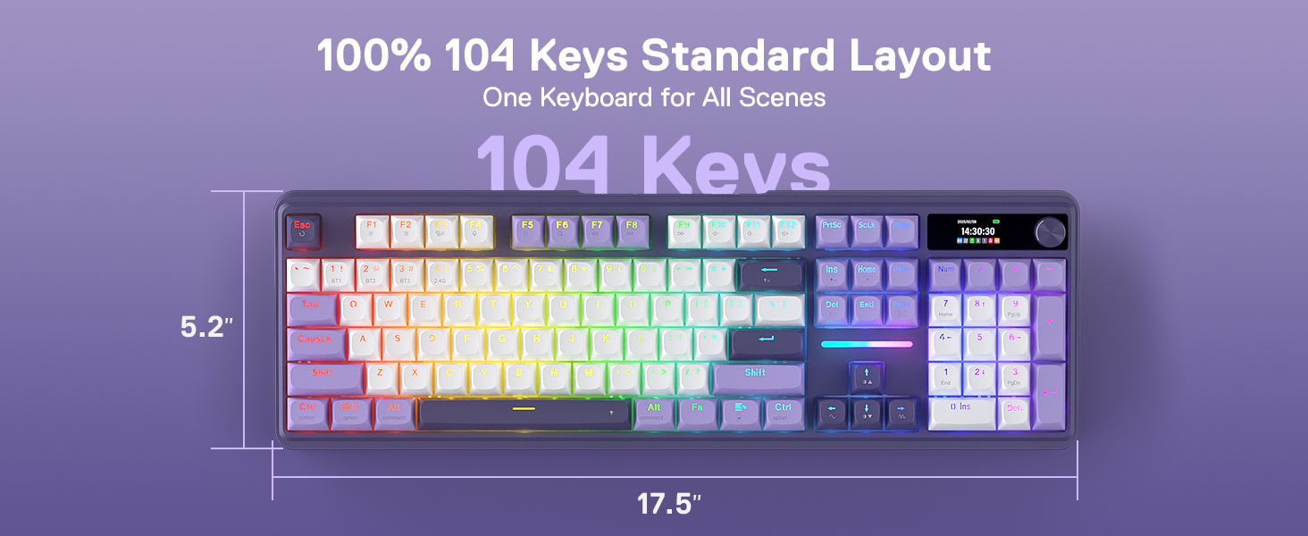 Redragon K762 PRO Wireless 104-Key Gasket Gaming Keyboard, Screen & Knob