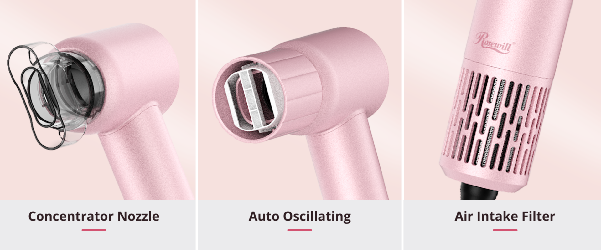 Rosewill Hair Dryer with Oscillating Styling Nozzle & Concentrator, 1300W Ionic Blow Dryer, 3 Heat 2