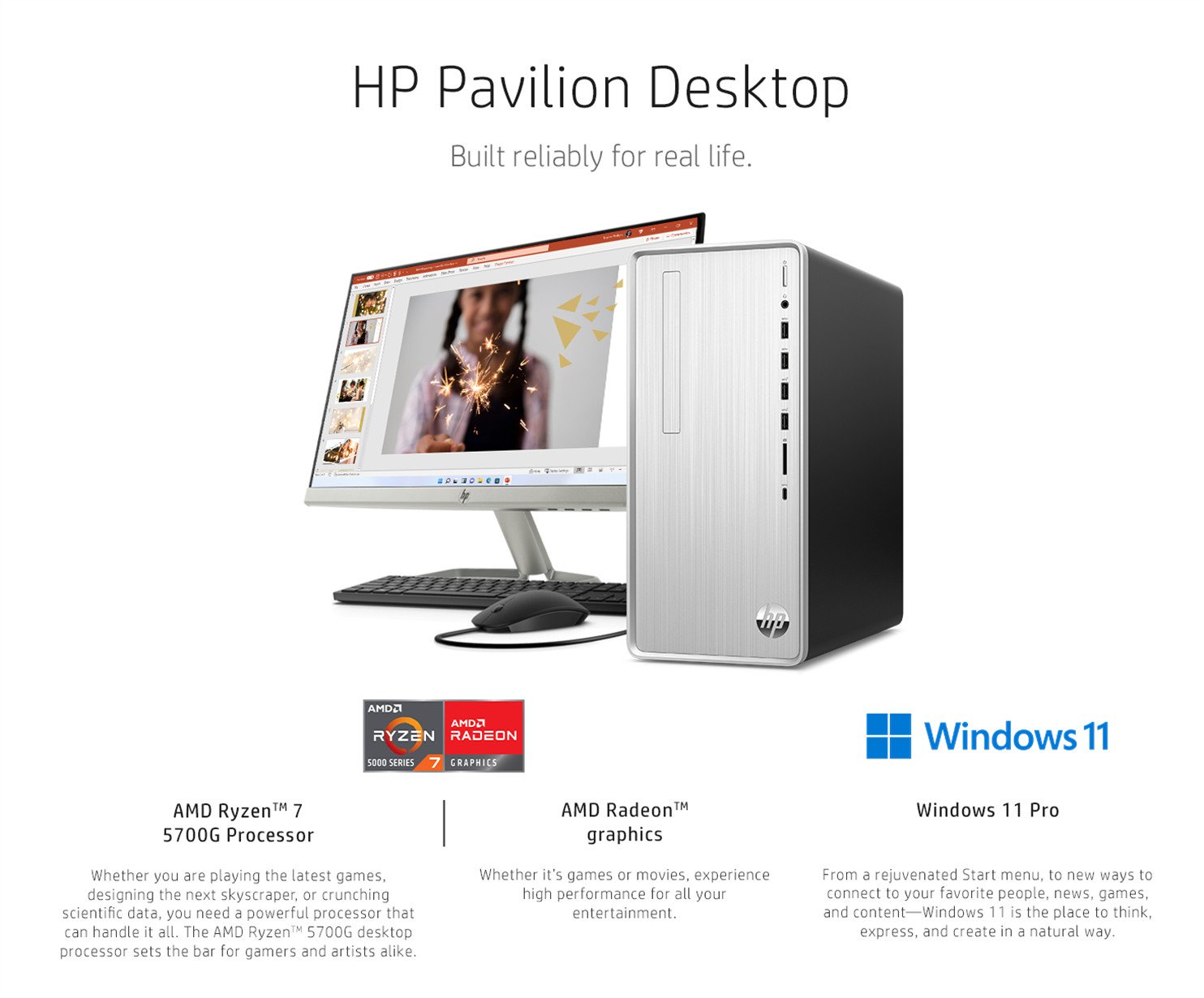 HP Pavilion Desktop PC, AMD Ryzen 7 5700G, 32 GB RAM, 1 TB SSD