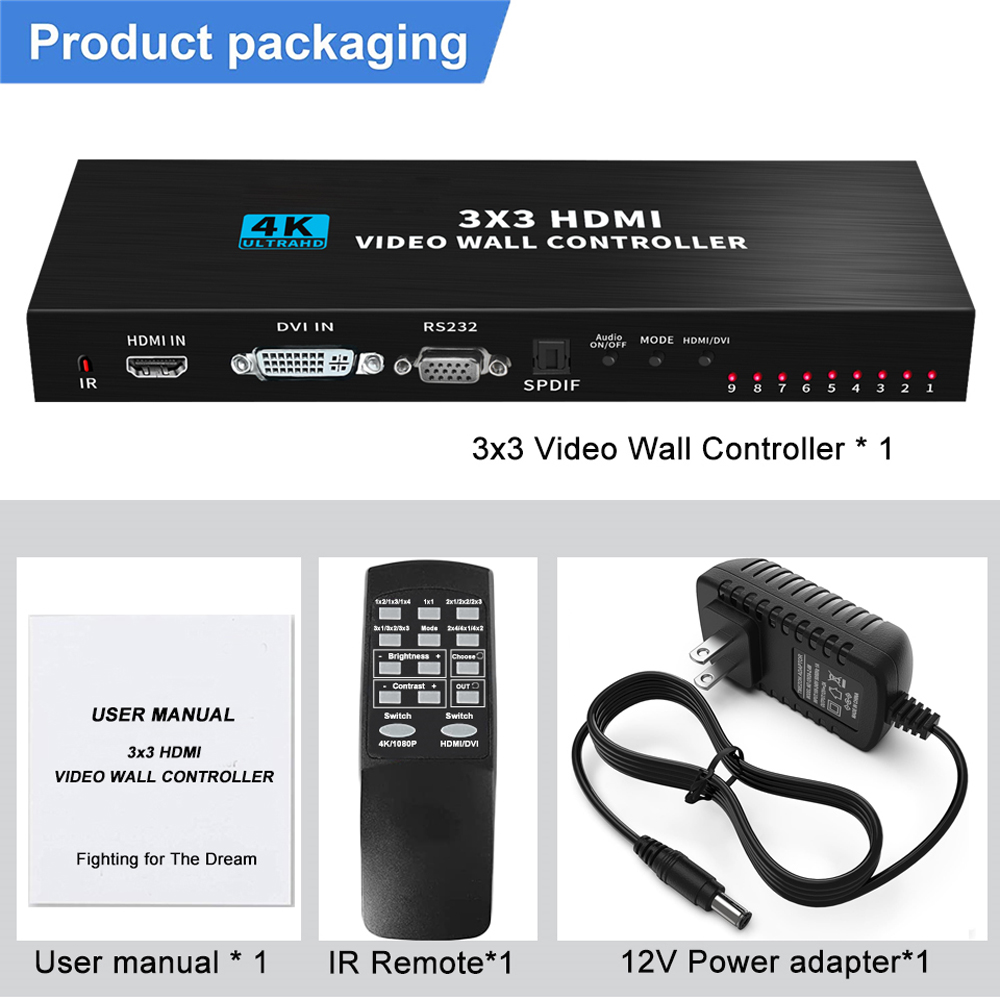 4K 3x3 HDMI Video Wall Controller Player