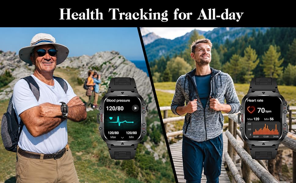 Blood Pressure Watch Men, IP68 Waterproof Blood Pressure Watch, 1.96" High-Resolution Touch Screen S