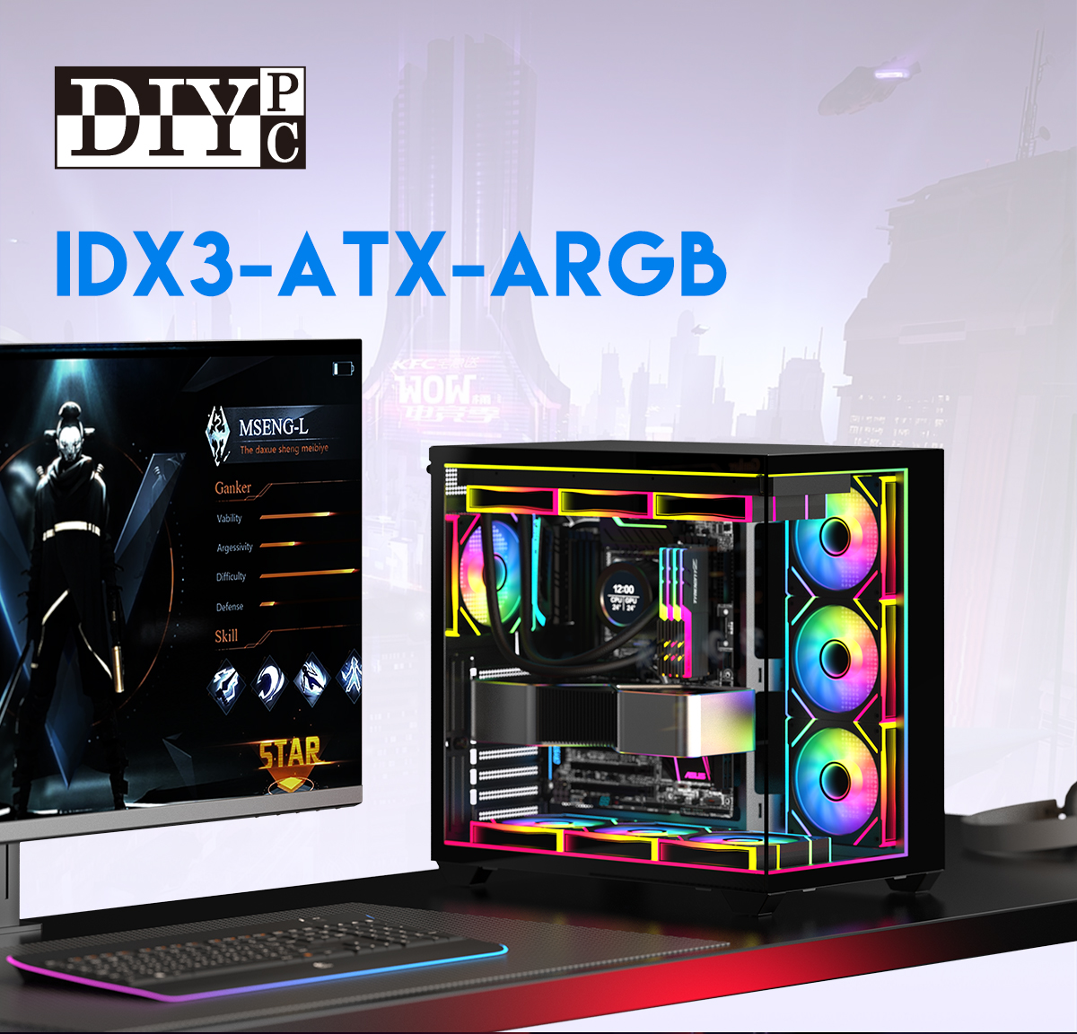 DIYPC IDX3-ATX-ARGB Black ATX Gaming Computer Case