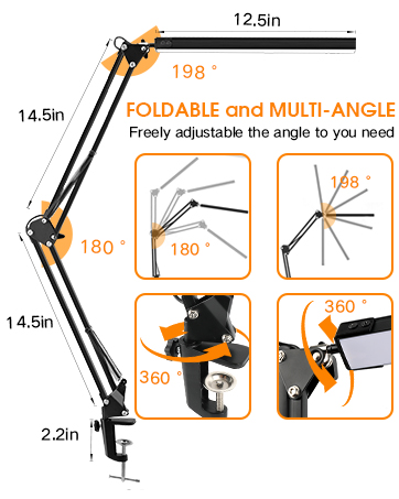What will you get?  1 Metal Swing Arm Desk Lamp with Clamp  1 Power Adapter  1 User Manual  Noting: