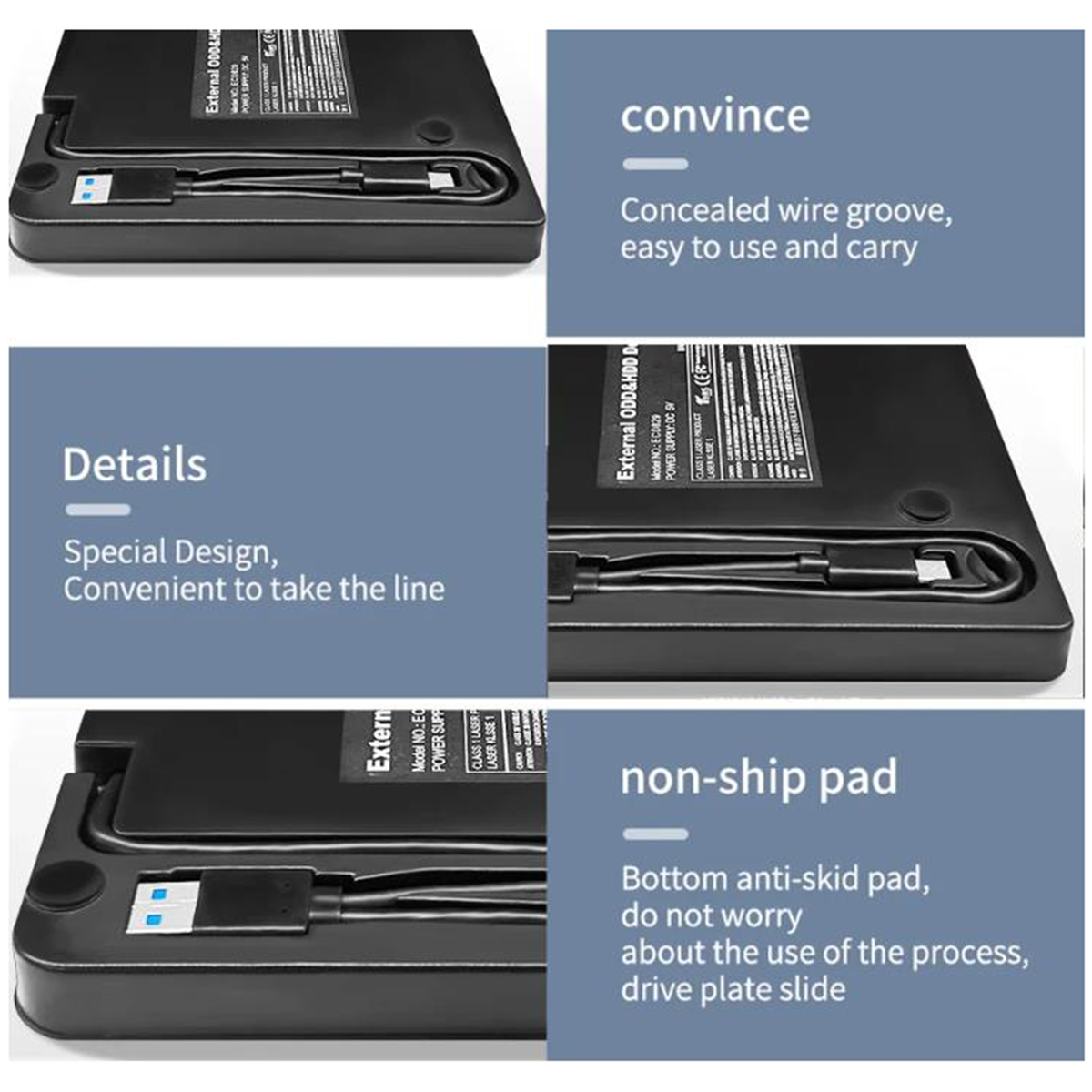 Detailed Design Brushed design, classic and beautiful. Wire trough design makes it easy to store wir