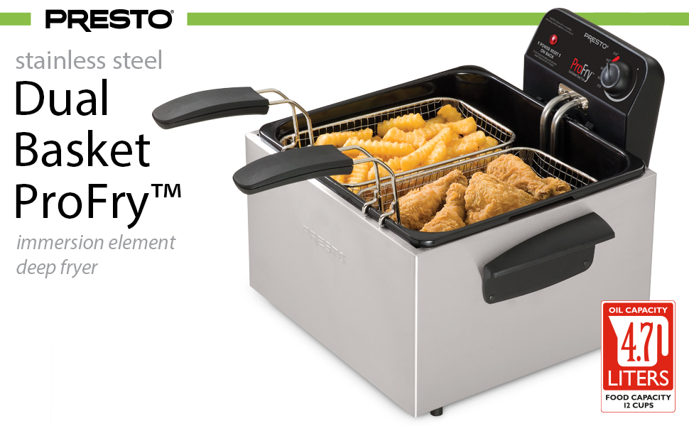 Presto 05466 Stainless Steel Dual Basket Pro Fry Immersion Element Deep Fryer
