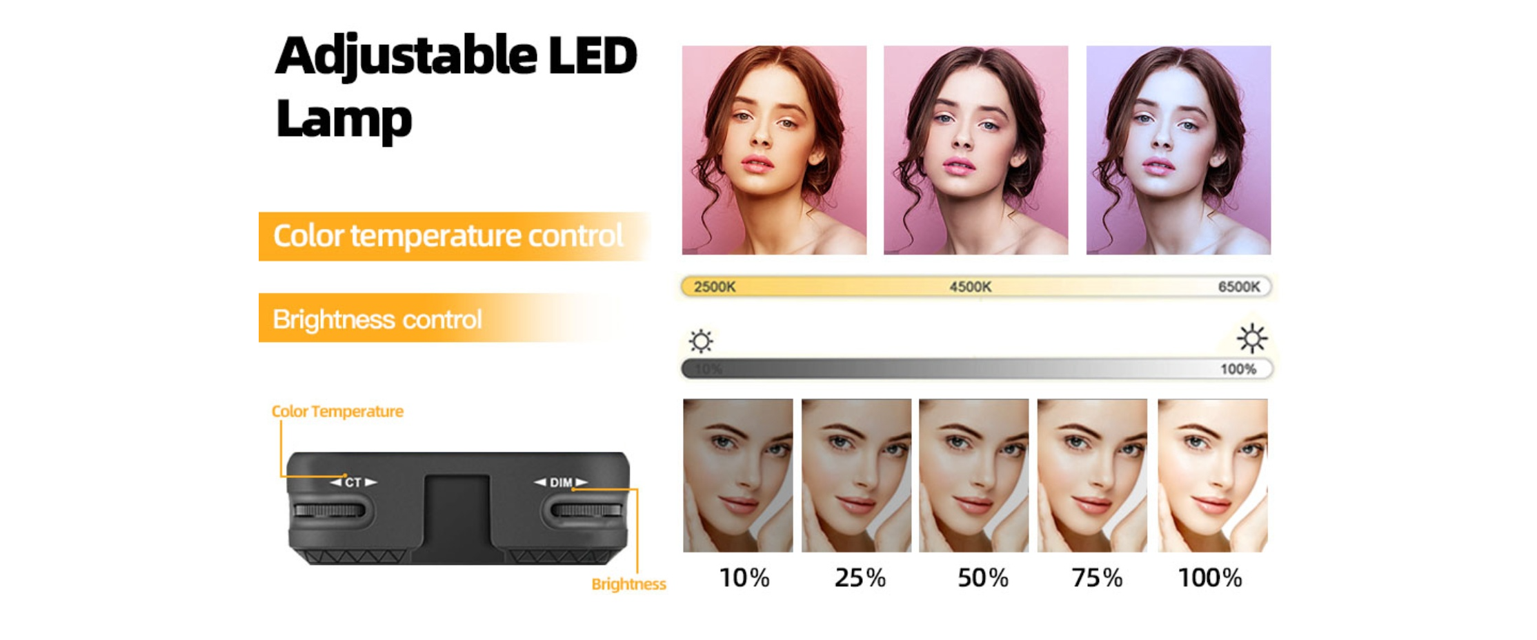 EACH LED light, 2500K-6500K, dimmable brightness, portable