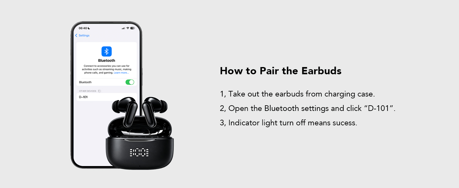 True Wireless EarBuds Bluetooth Headphones with Mic, LED Power Display Deep Bass Wireless Earbuds, E