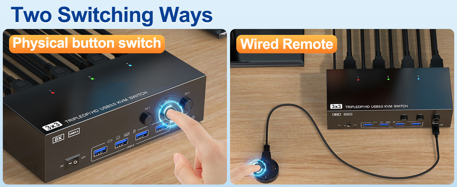 Please connect the USB ports on the input side of PC1,PC2 and PC3 to the computers and KVM using the