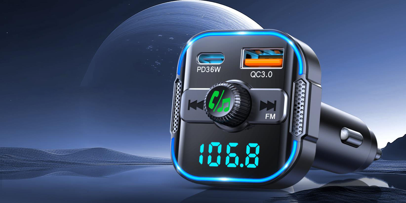 Upgrade Bluetooth 5.3 Car Adapter [PD 36W+QC3.0 18W], 2-in-1 FM Transmitter [Dual Stronger Mics] & F