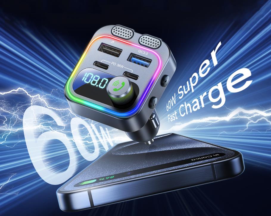 Upgrade 5.4 FM Transmitter Bluetooth Car Adapter [60w Fast Charging]
