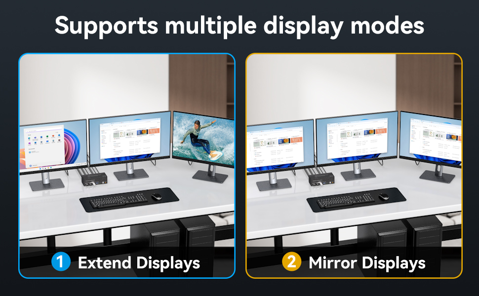 Extend Displays and Mirror Displays Copy mode:the main screen can be copied to the second output scr