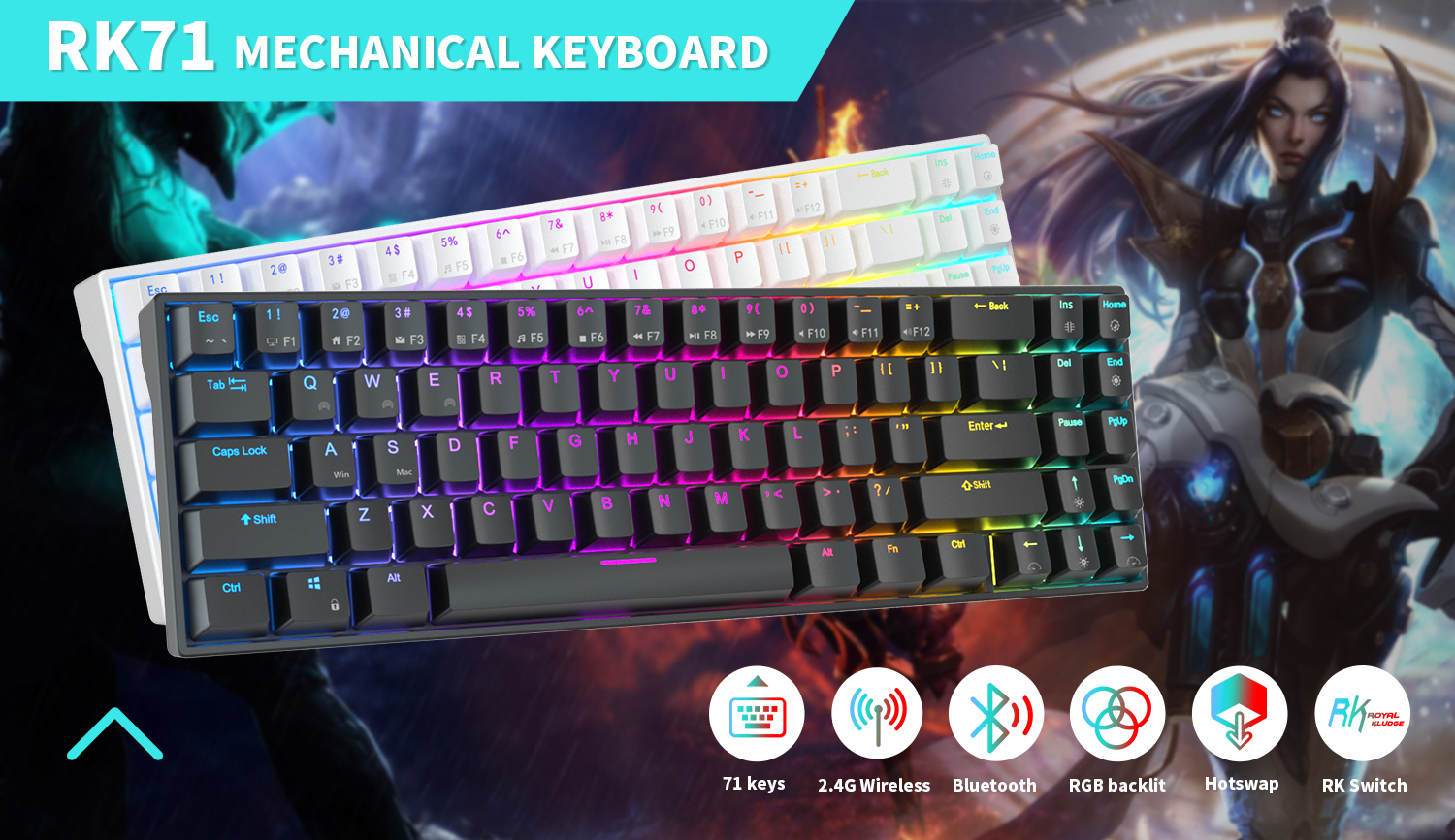 RK ROYAL KLUDGE RK71 Mechanical Gaming Keyboard 70% Layout Compact ...