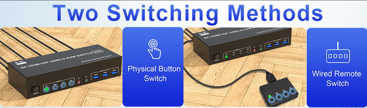 3 monitors 4 computers KVM comes with a 3.5mm Audio Jack port with a DAC chip inside, which can be i