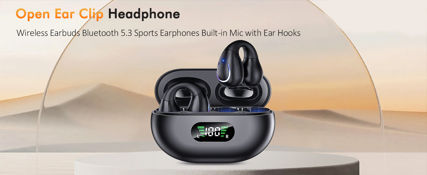 IHDAPP Open Ear Clip Wireless Earbuds Bluetooth 5.3, Sports Earphones Built-in Microphone with Earho