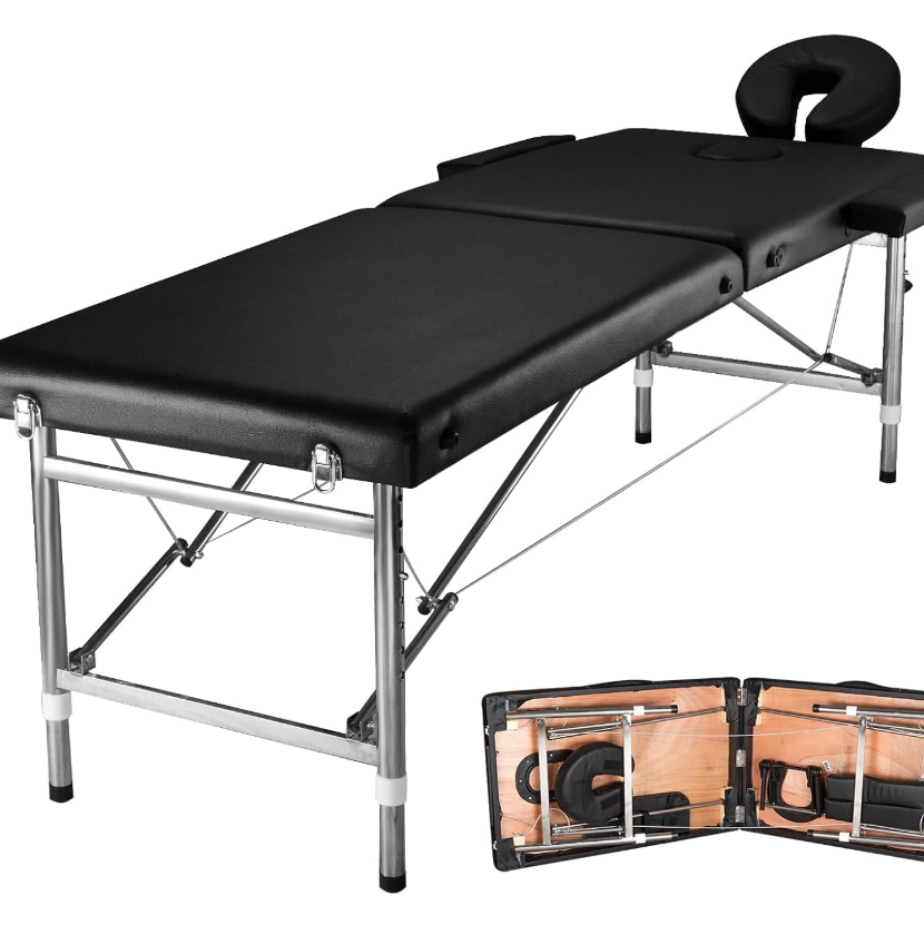 portable black massage table, folding aluminum massage bed, spa tattoo table, esthetician facial bed