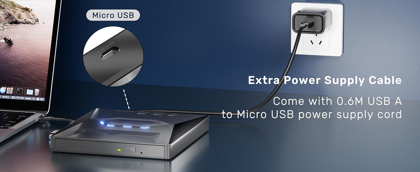 External CD DVD Drive, USB 3.0 Type-C Portable CD/DVD +/-RW Drive/DVD Player with SD Card Reader USB