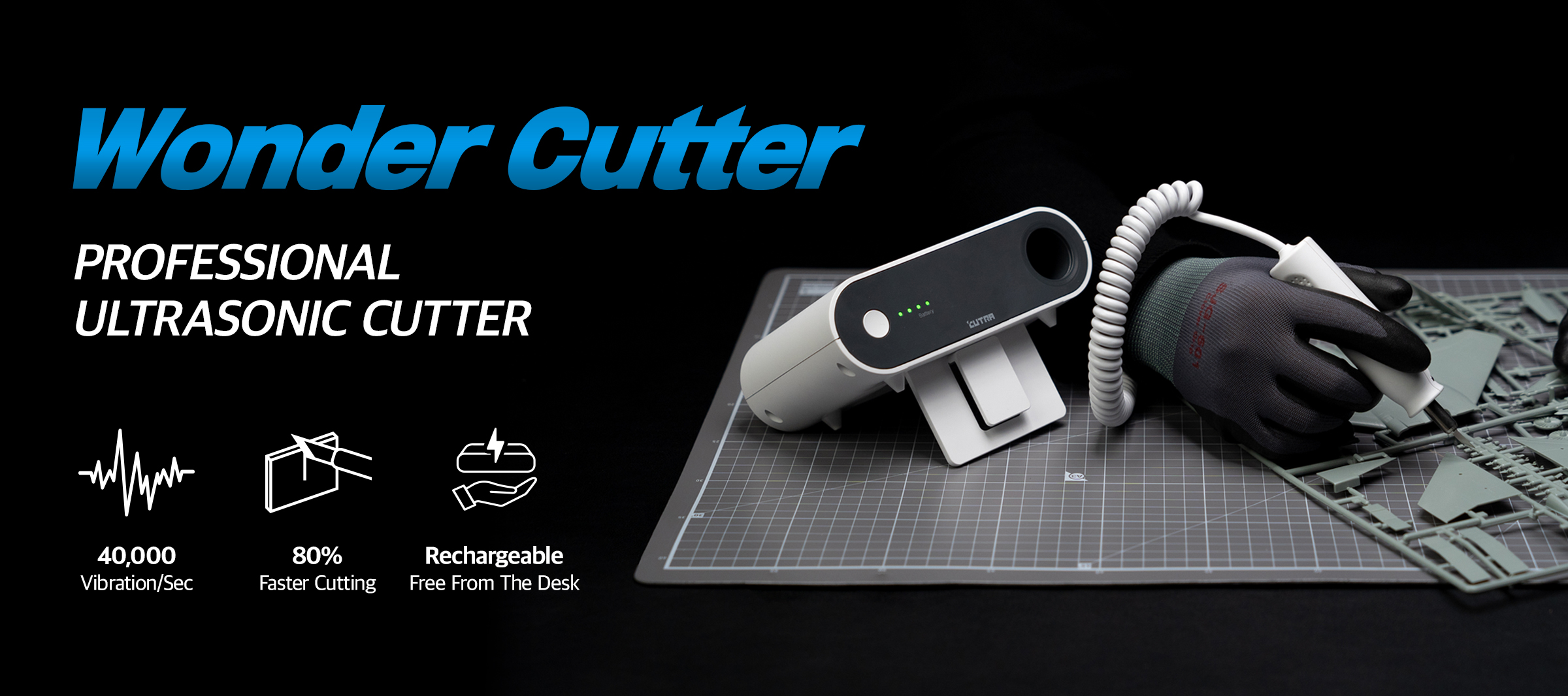 The Wondercutter S ultrasonic cutter precision cutting using 40,000  ultrasonic vibrations per second 