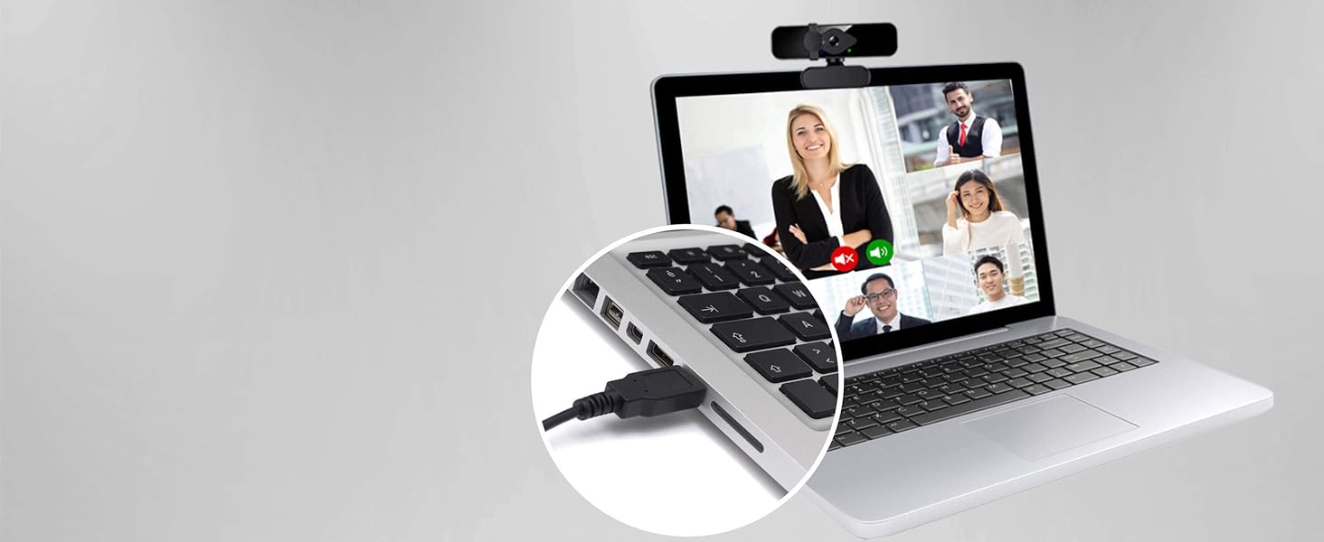 Plug and Play Webcam 2K external webcam works with USB 2.0, requiring no additional drivers. Simply