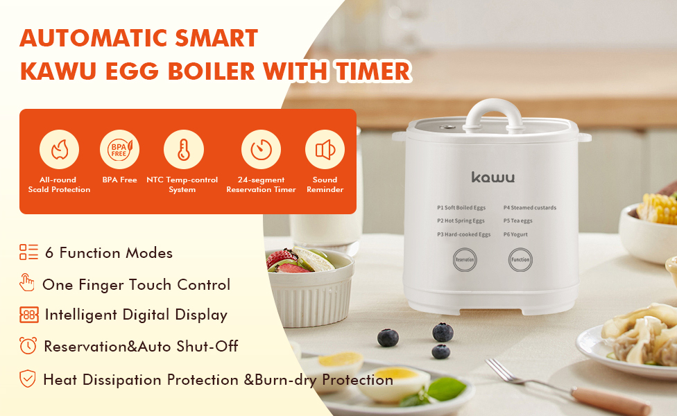 Egg cooker with one-finger touch control and timer