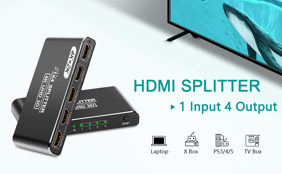 4K HDMI Splitters for Dual Monitors Supports 3D Full HD 1080P Aluminum