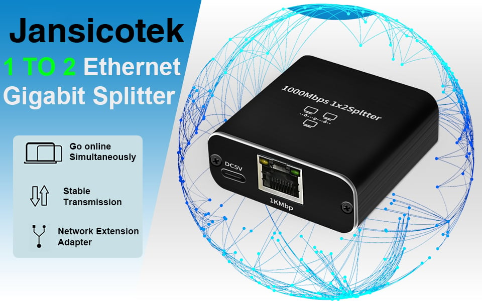 Gigabit Ethernet Splitter 1 to 2 RJ45 Network Adapter, Suitable for  Computer/Router/Network Box with RJ45 Interface, Compatible with  Cat5/5e/6/7/8 Cable [2 Devices Simultaneous Networking] 