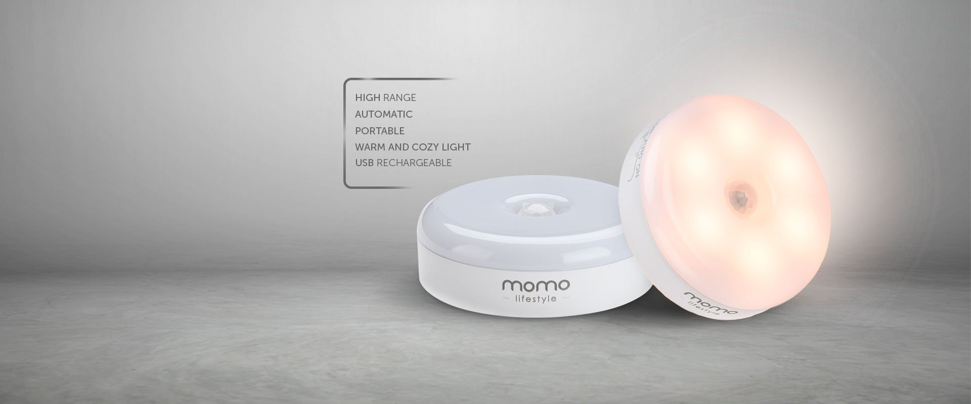 Momo Lifestyle Motion Sensor Night Light Automatic USB Rechargeable Battery Warm Yellow 3.7V