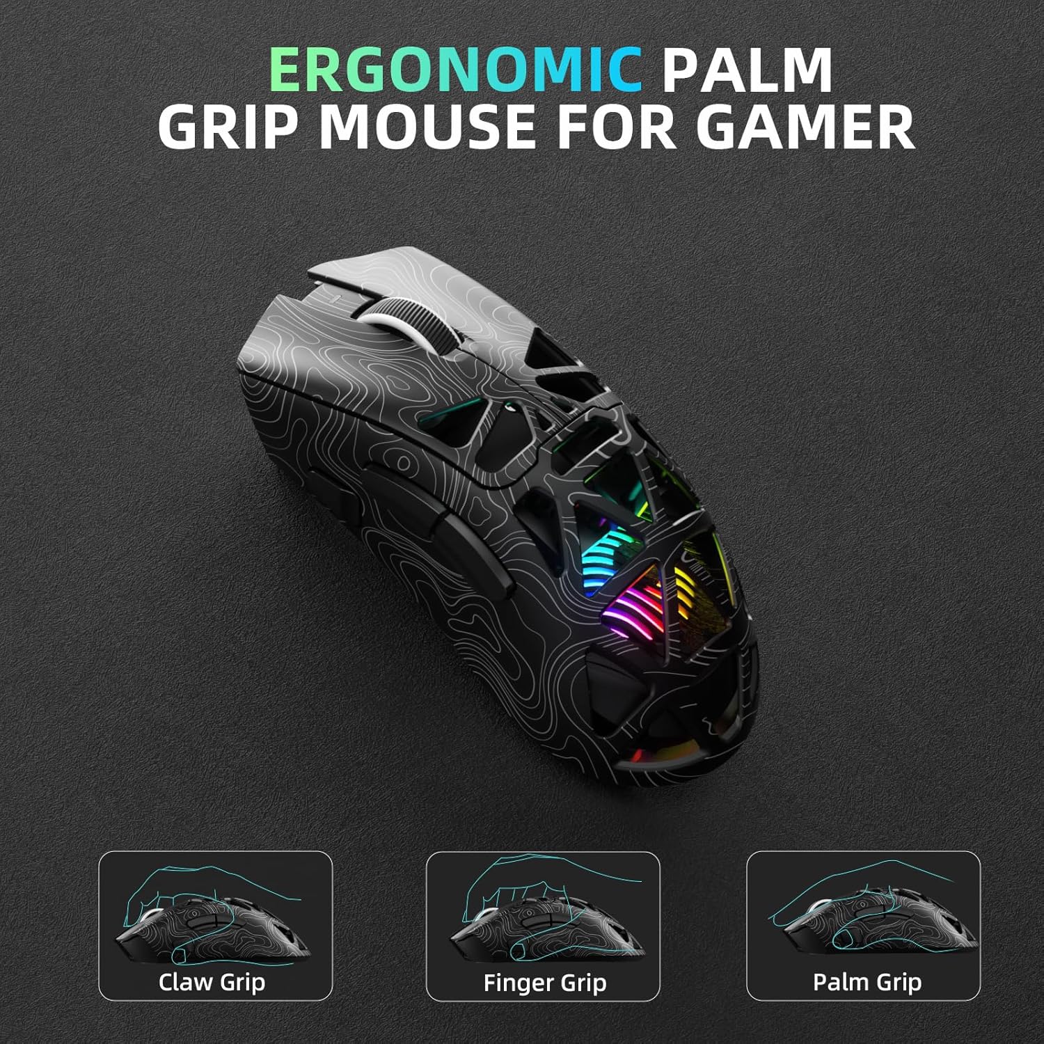 Wireless Gaming Mouse, Tri-Mode 2.4GHz/USB-C/BT5.3 Computer Mouse with 12000 DPI