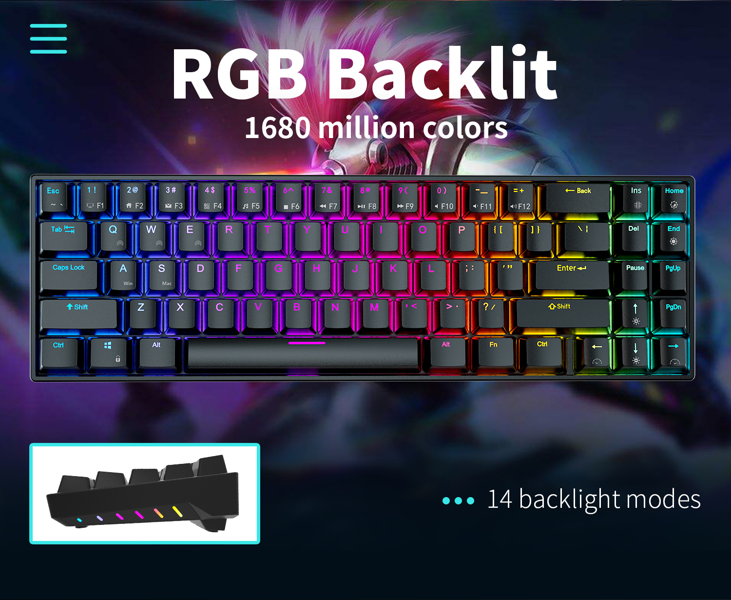 RK ROYAL KLUDGE RK71 Mechanical Gaming Keyboard 70% Layout Compact ...