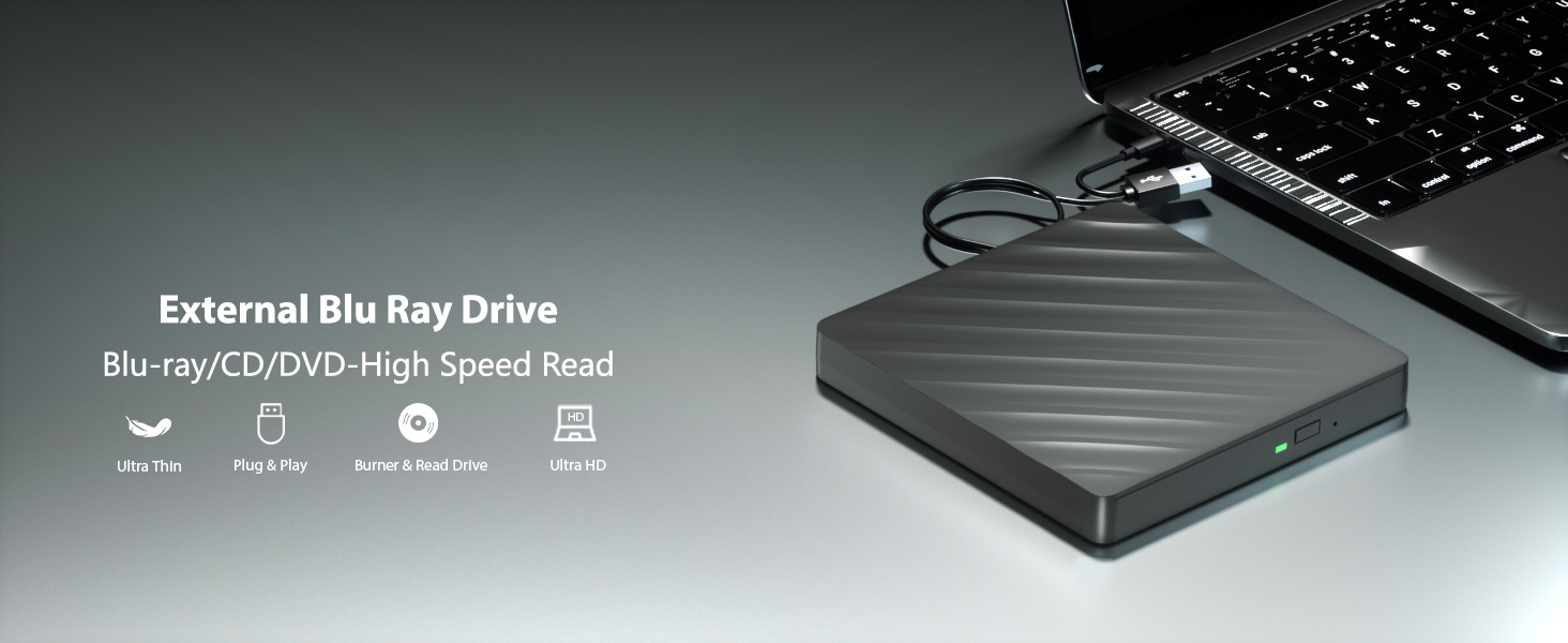 External Blu Ray Drive, 5 in 1 Portable Blu Ray Player with USB 3.0 Type-C