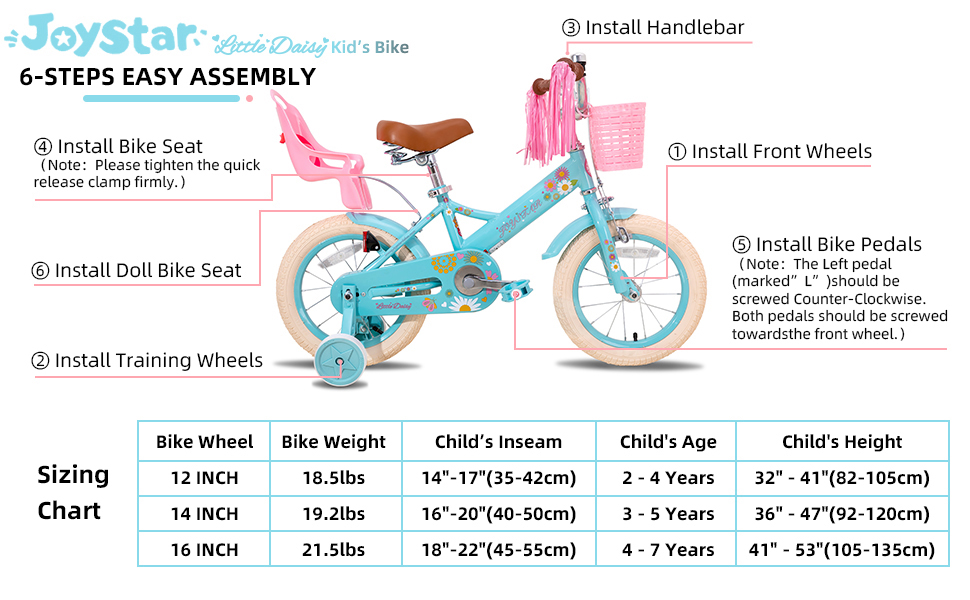 Easy Assembly Guide & Bike Size Chart