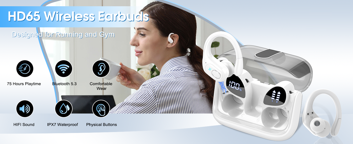 Wireless Earbuds 75hrs Bluetooth 5.4 Headphone Sport, Bluetooth Earbuds Stereo Deep Bass Over Ear Bu