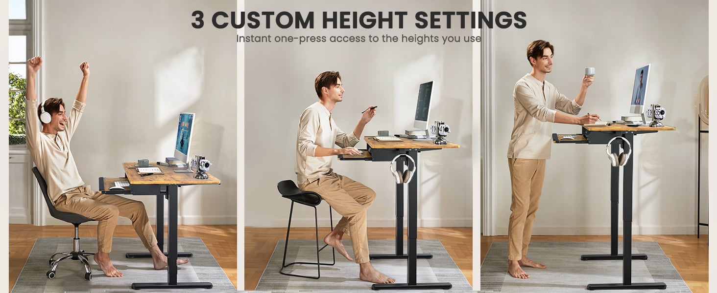 48x24 Inches Adjustable Height Electric Standing Desk with Keyboard Tray,Sit Stand Up Desk Computer Desk for Home Office(Vintage Brown), Size: 48 x 24