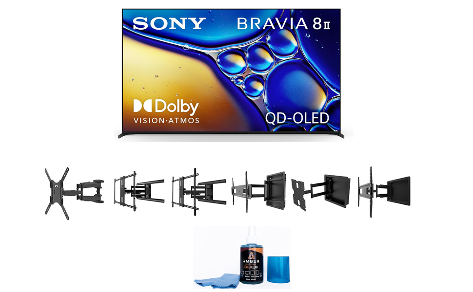 Sony XR80M2 Series TV with Kanto TV Wall Mount and Amber Screen Cleaner