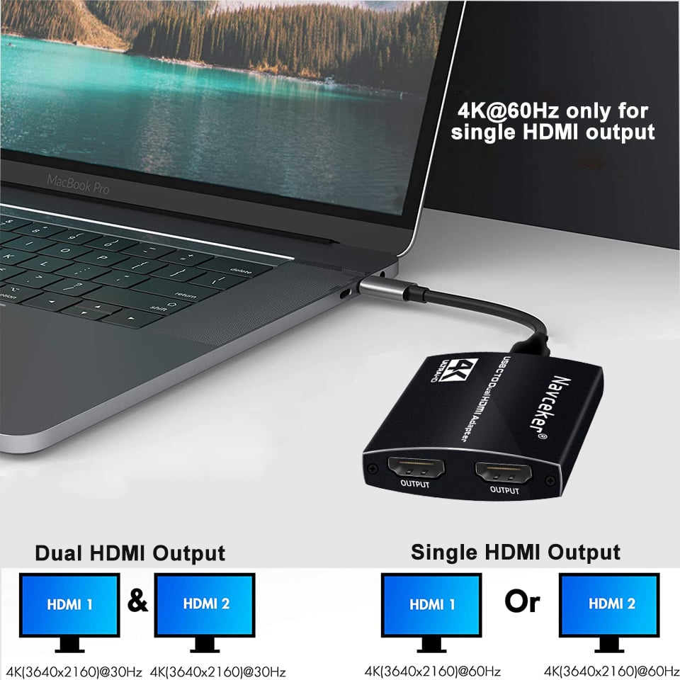 Adaptador USB C a HDMI dual multimonitor 4K 60Hz - USB-C a doble puerto  HDMI convertidor tipo C a HDMI para MacBook Pro Air M1/M2, LenovoYoga 920 /